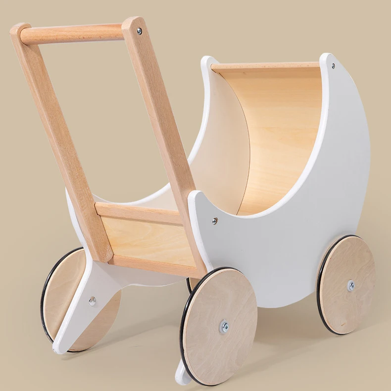 New Nordic wooden white moon stroller children\'s hand push walker toy