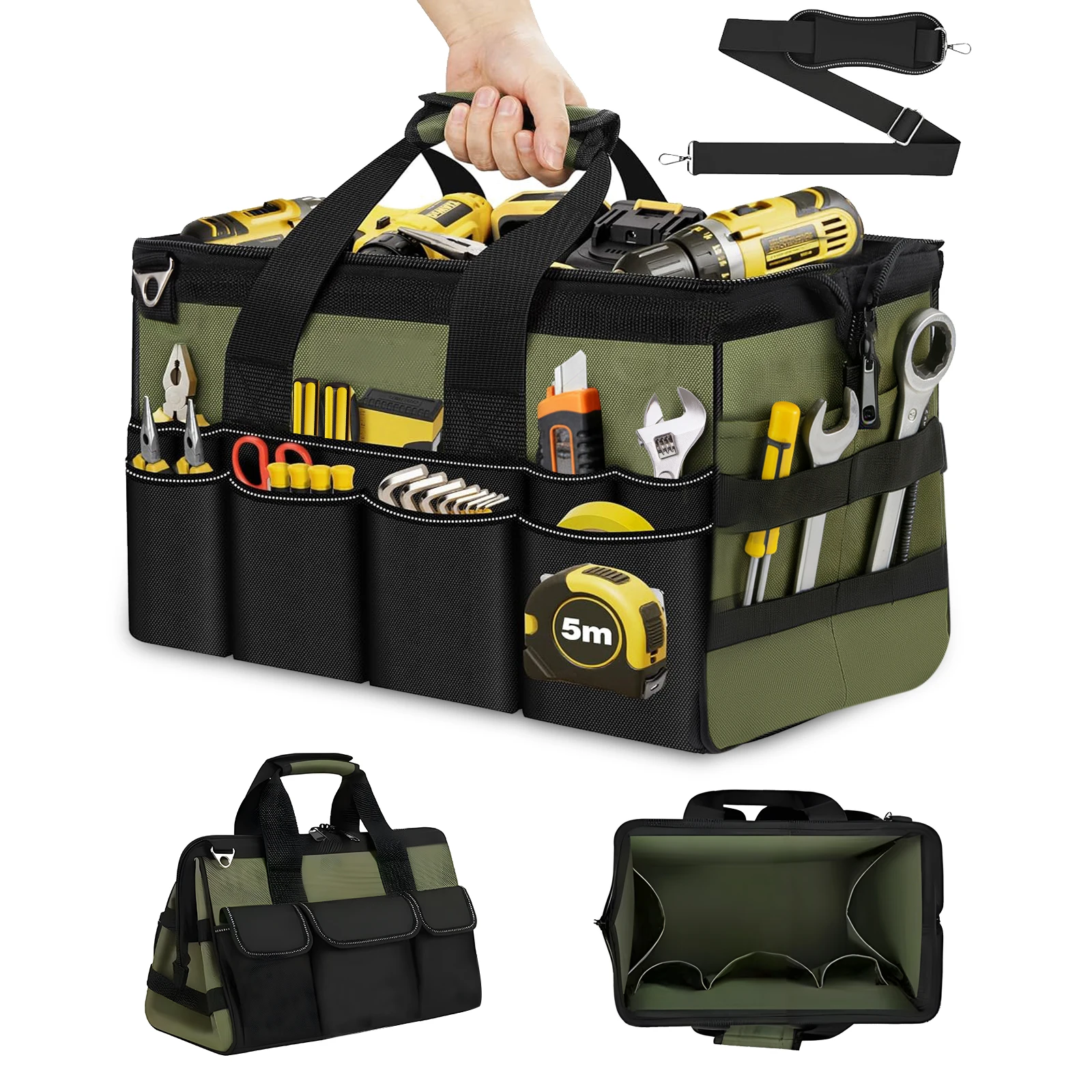 Professional Tool Bag With 21 Compartments Tool Storage For Electricians, Mechanics, Craftsmen Soft Handles Gift For Men Dad