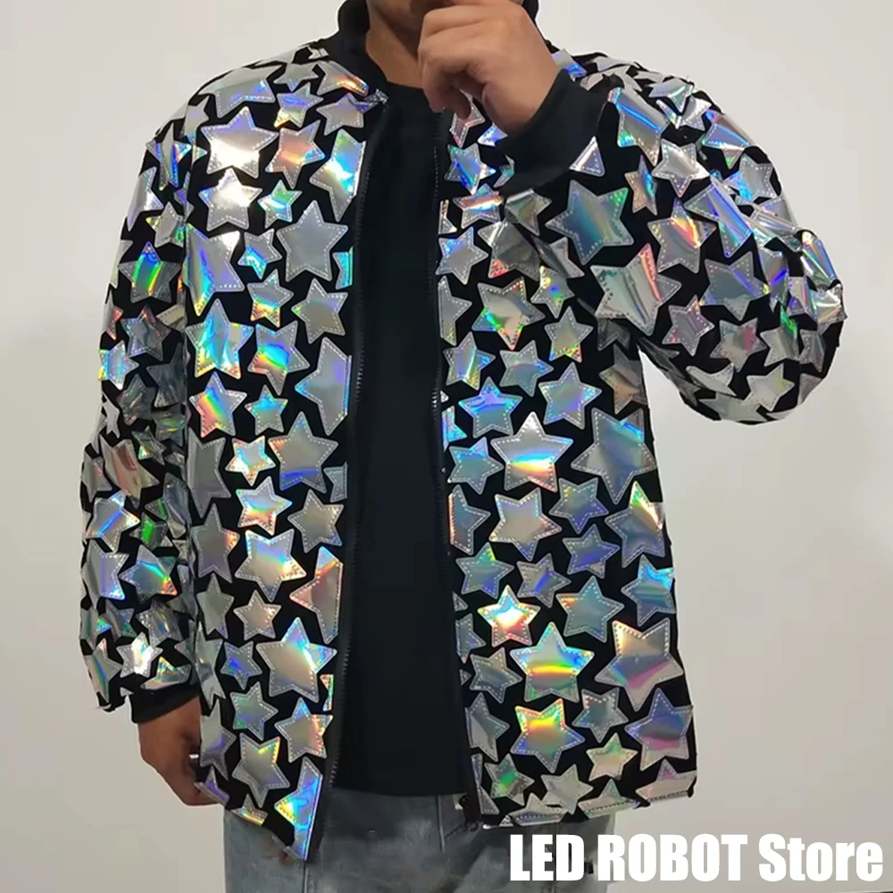 Veste Miroir Brillante pour Homme, Pardessus à Paillettes, Costume de Spectacle sur Scène, Tenue Rave, brevHip Hop