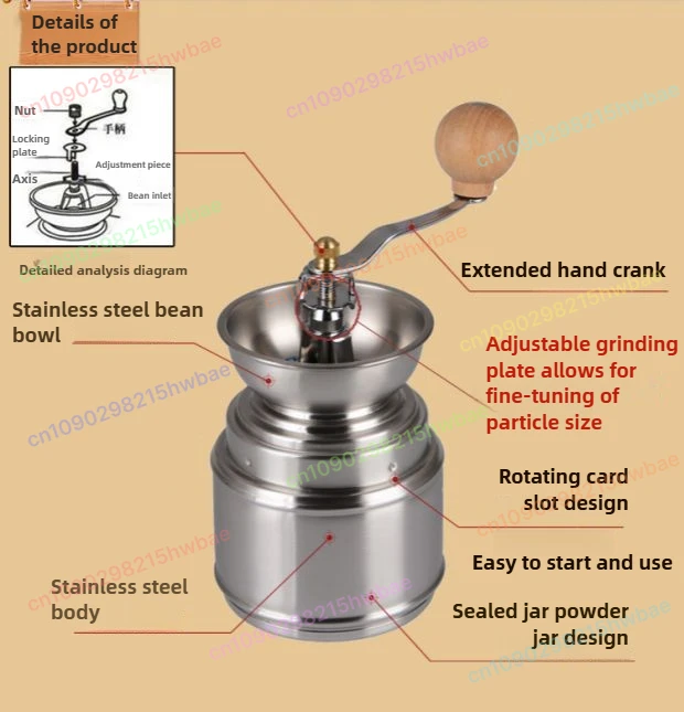 

Ручная кофемолка из нержавеющей стали, мельница для специй, ручная рукоятка, портативная кофемолка для кухни, дома, пивоварения, путешествий