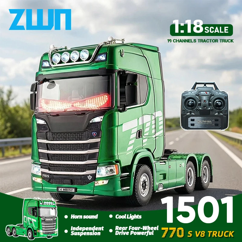 HUINA 1501 770S 1/18 RC Truck With Demon Eye Sound Light 2.4G 19CH Remote Control Car Alloy Heavy Truck Trailer Model Kids Toy