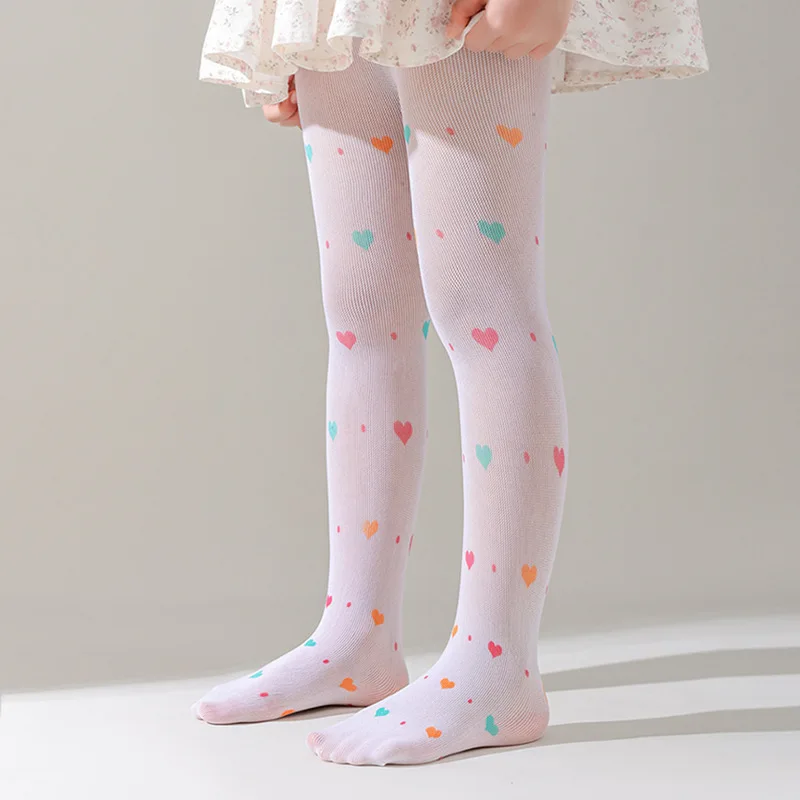 Tights for Girls Summer Thin Children Mesh Pantyhose Fashion Colorful Heart Bow Pattern Baby Girl Tights Nylon Kids Stockings