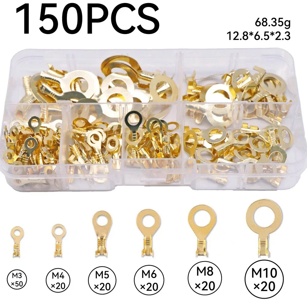 

150pcs Terminal Block Wire Connector M3-M10 O-type Ground Lugs Terminal Cold-Pressed Copper Tab Wiring Nose Combination Set