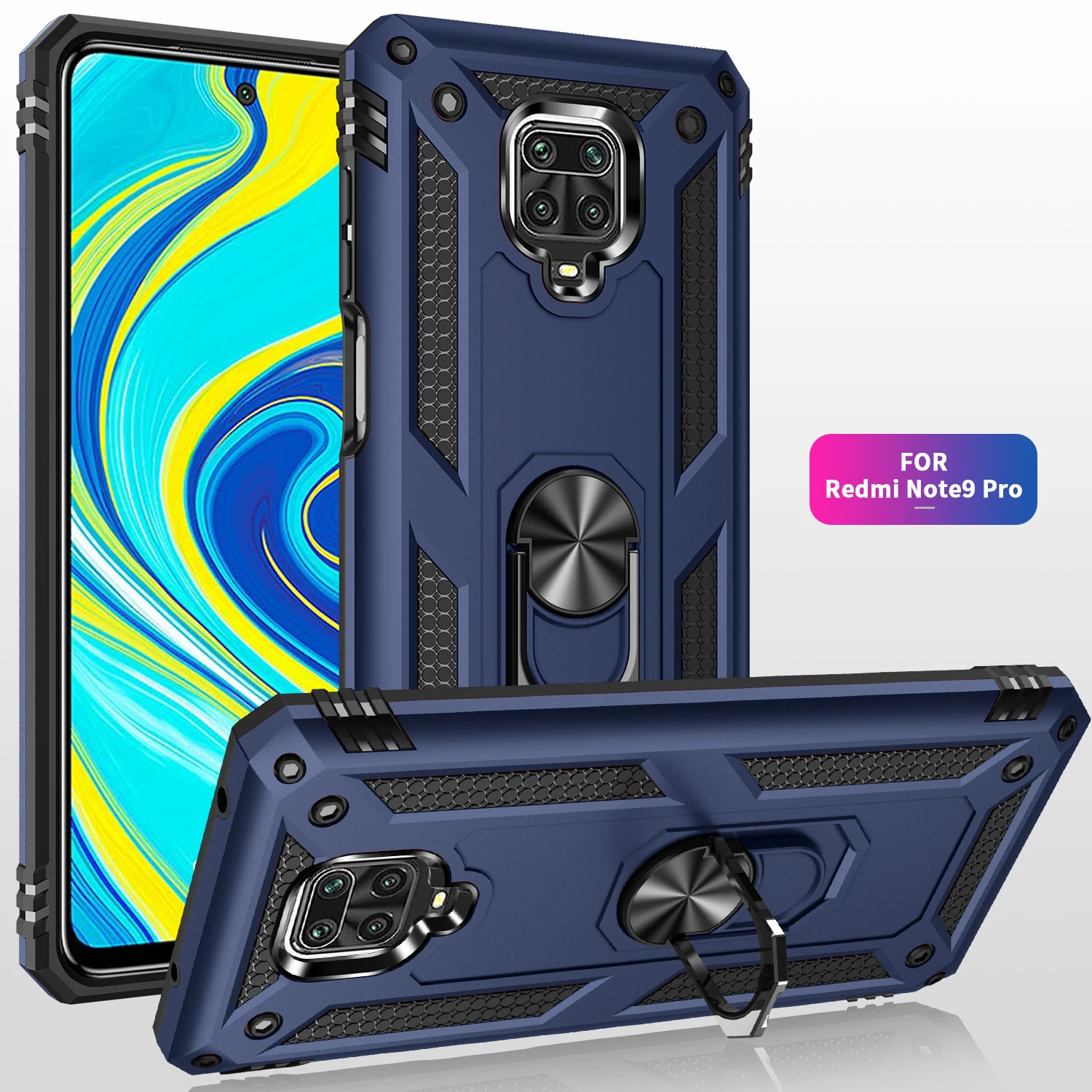 JSFS Armor Case for Xiaomi Redmi Note 9 10 11 11T X3 NFC 9c 9s 8 GT Pro Max Poco X3 NFC F3 M3 9A 9T Ring Magnetic Metal Case