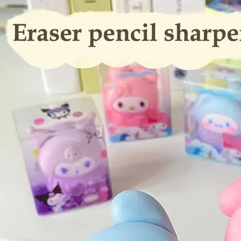 

Sanrio Double Hole Pencil Sharpener Hello Kitty Kuromi Pencil Sharpener W/Sharpener Eraser Cinnamoroll Stationery Kid Gift