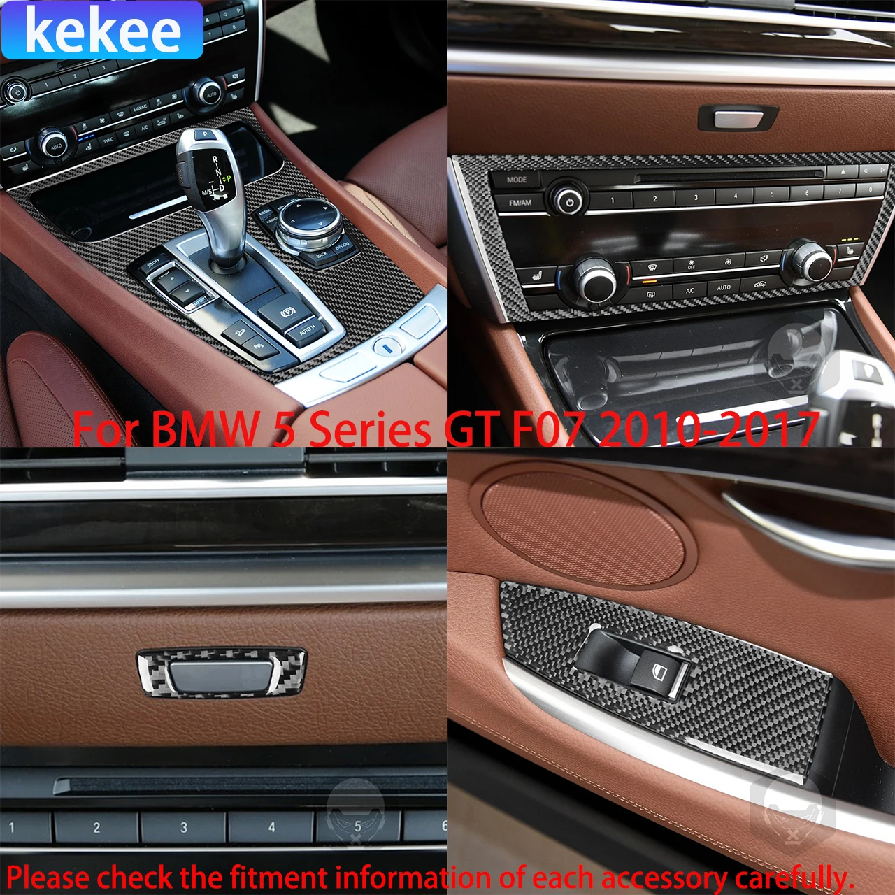 For BMW F07 5 Series GT Accessories Interior 2010-2017 Gear Shift Dashboard Outlet Window Lift Carbon Fiber Cover Stickers Trim