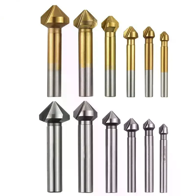 Deburr Edges Smoothly! Chamfering End Mill Cutter 3 Flute Round Shank, 90 Degree HSS Countersink Tapered Drill Bit