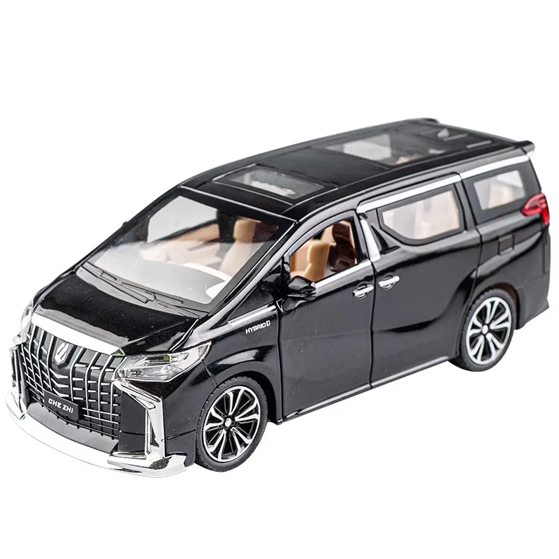 รถโมเดลของเล่น1:24ของ Toyota Alphard MPV ทำจากโลหะอัลลอยด์รถของเล่นแบบมีเสียงและไฟถอยหลังสำหรับเป็นของขวัญให้กับเด็กผู้ชาย