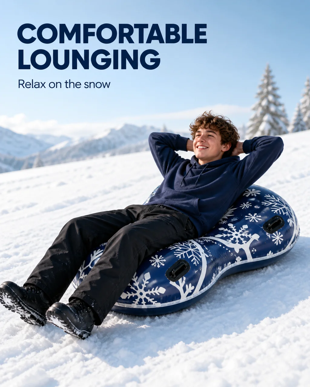 2027  Double Inflatable Snow Tube 2 Person Heavy Duty Winter Sled with Handles Snowflake Outdoor Skiing for Kids Adults Fun