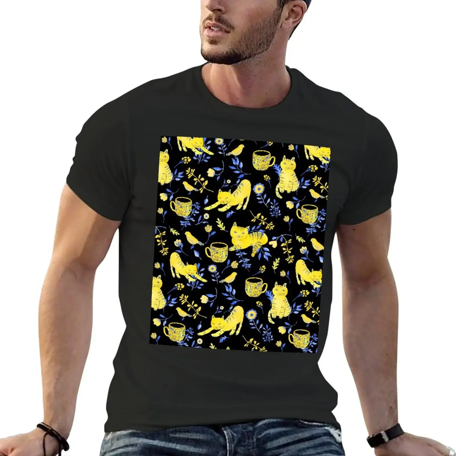 

dreaming of yellow and blue cats T-Shirt T-shirts oversize street wear baggy shirts quick-drying T-shirt men