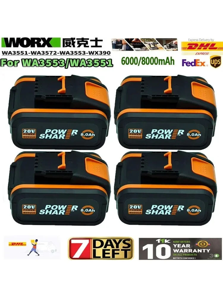 8000mAh Voor Worx WA3551 20V Draadloze Power Tool Batterij WA3572 WA3553 WA3551.1 WX390 voor Alle WORX Elektrische en Tuingereedschappen - afbeelding 2