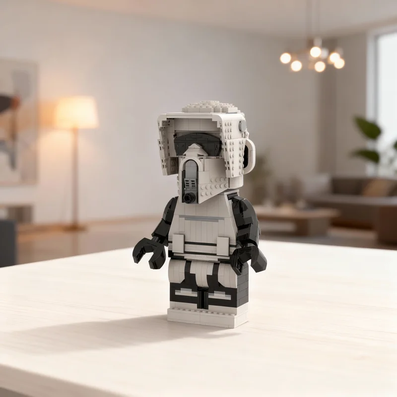 1009pcs MOC Maxifigure Stand Scout Trooper Helmet Star Battle Model Building Blocks Home Decor Bookshelf Display Gift For Adults