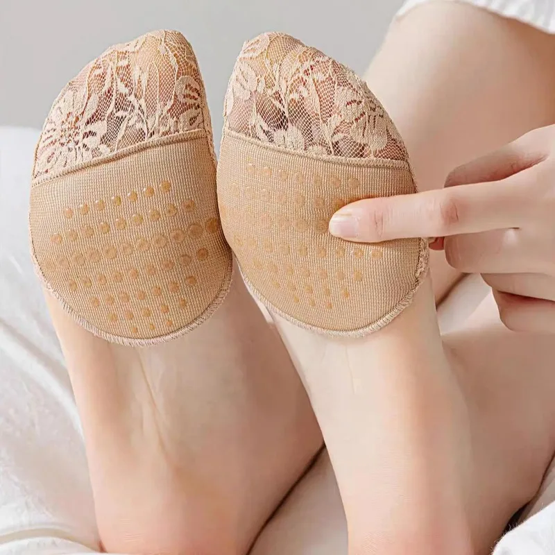 20pcs High Heels Half Length Socks Women's Summer Thin Lace Mesh Breathable Half Drag Shallow Mouth Invisible Anti Slip Forefoot