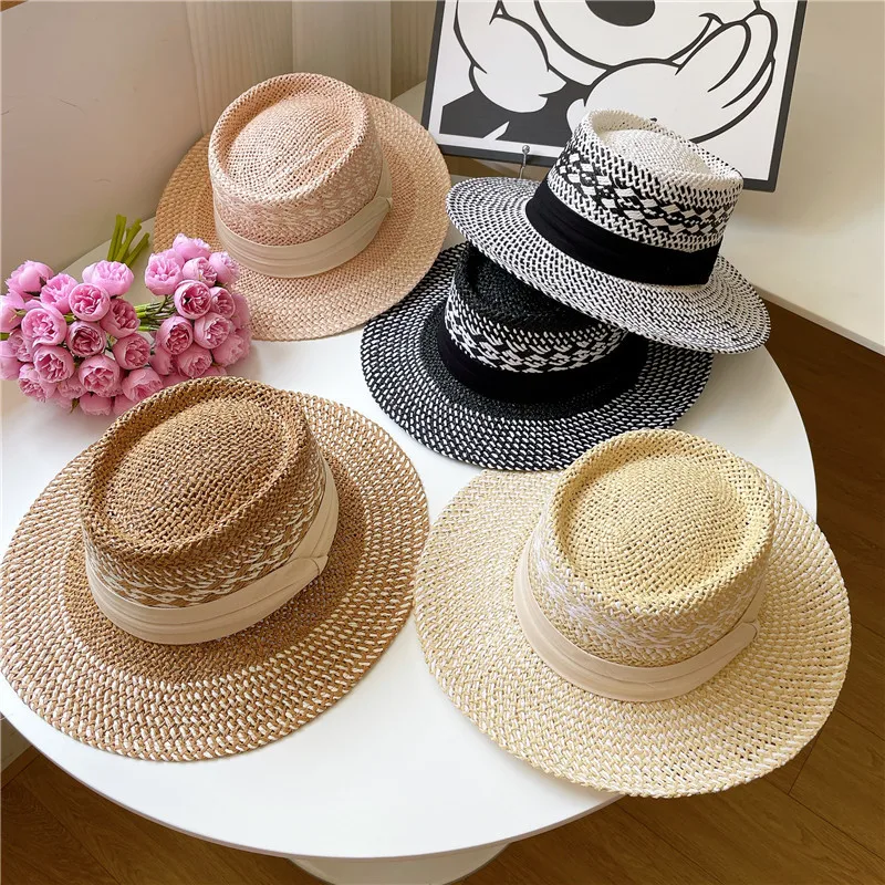 

Vintage Flat Top Seaside Vacation Shade French Flat Brim Beach Sunscreen Small Fresh Women's Straw Hat Sehe Fashion