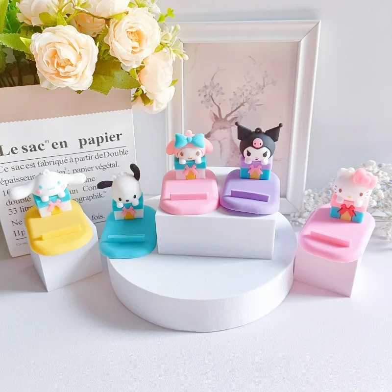 

Sanrio Hello Kitty Mobile Phone Holder Cute Cartoon Anime Kuromi Kawaii Desktop Stand Room Decoration Children Toys Holiday Gift