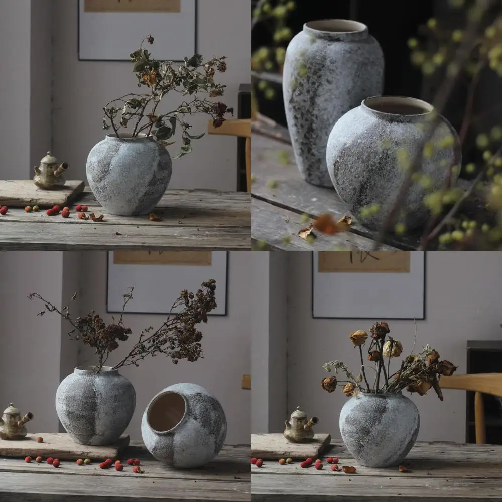 

Large 8.6 Terracotta Distressed Ceramic Vase, Antique-Style Decorative Stoneware for Home Accents