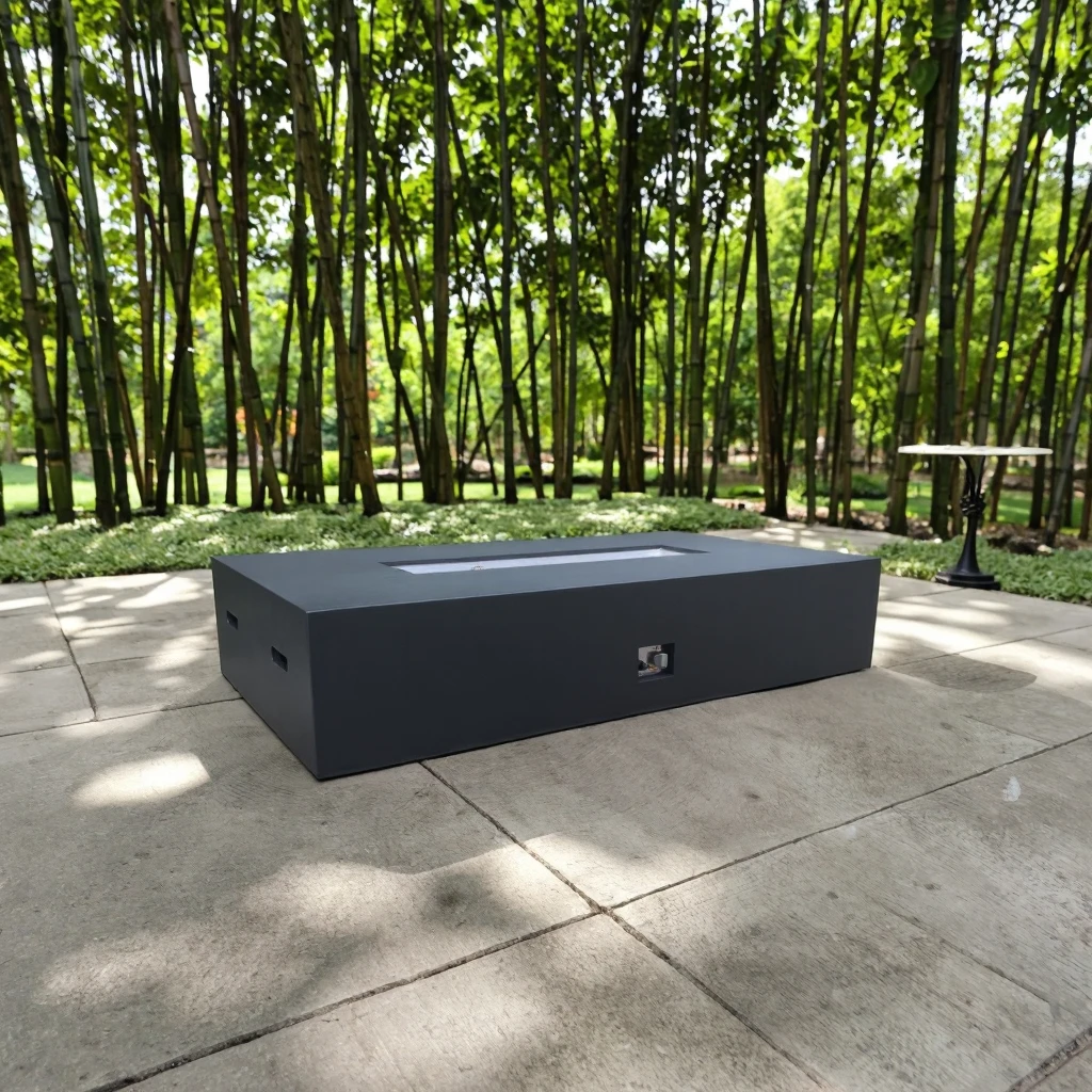 Modern rectangular outdoor wind spinner with metal and fiberglass construction for gardens