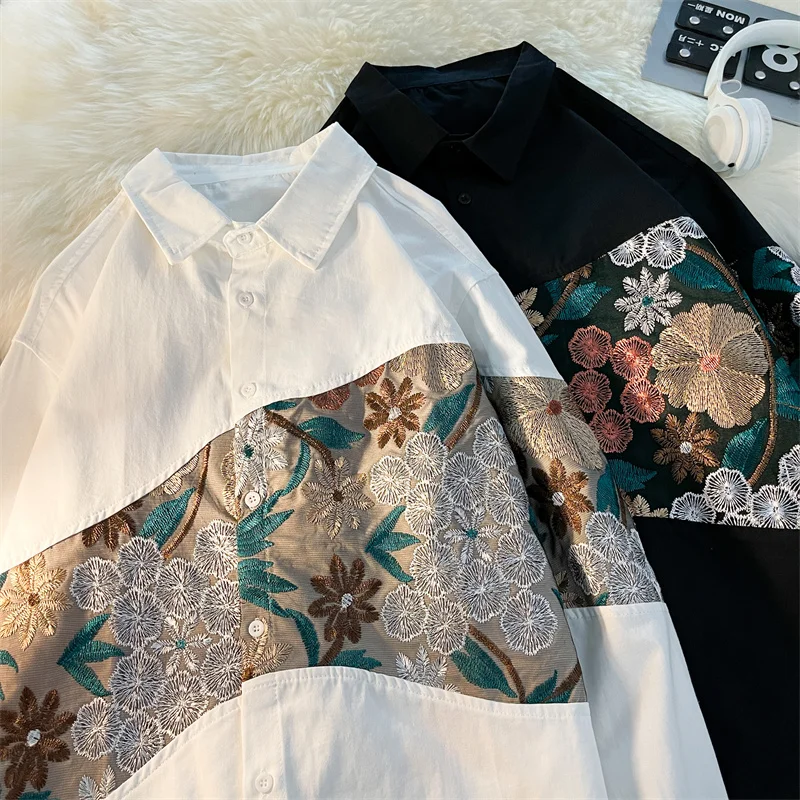 

Осень-зима, большие размеры, мужская длинная све irt, повседневная лоскутная одежда для полных, винтажная верхняя одежда для пар