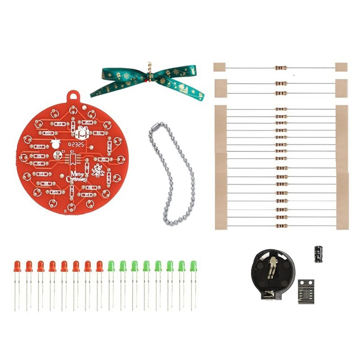 Red Board Christmas Tree NE555 Flashing Lights Hanging Circuit Fun DIY Electronic Production Kit Portable Module, Kit A