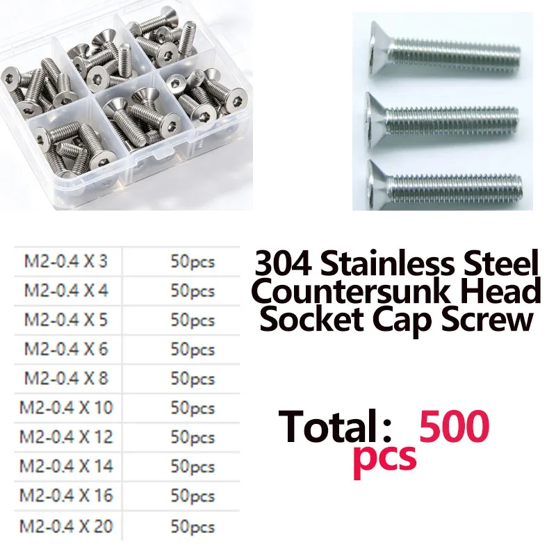 304 Stainless Steel Countersunk Head Socket Cap Screws DIN7991 Hex Socket Flat Head Machine Bolts M2 M3 M4 M5 M6 M8
