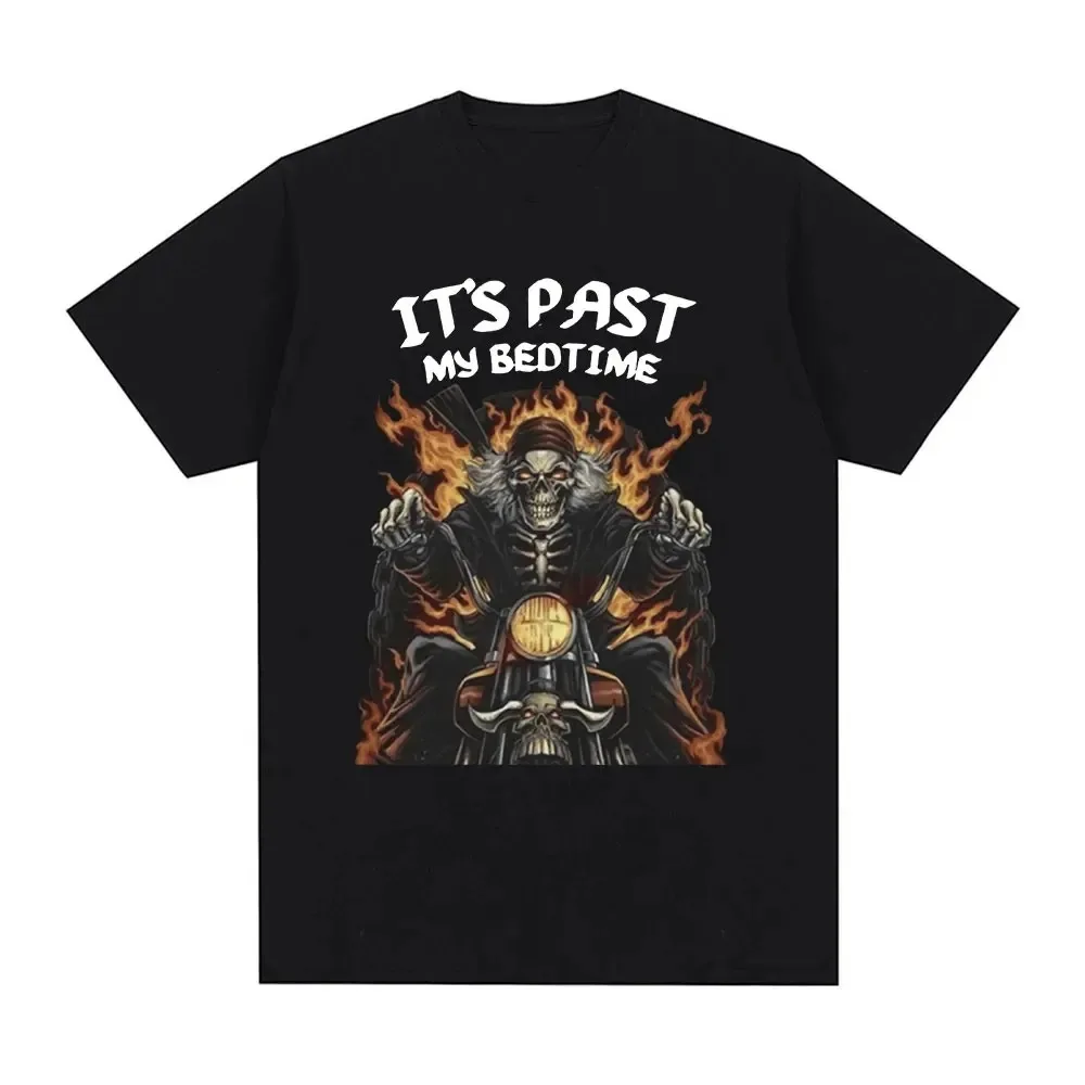 2024 Funny It's Past My Bedtime Skeleton Meme T-Shirt Men's Cotton Short Sleeve T-Shirt Fashion Casual Vintage Classic T-Shirt