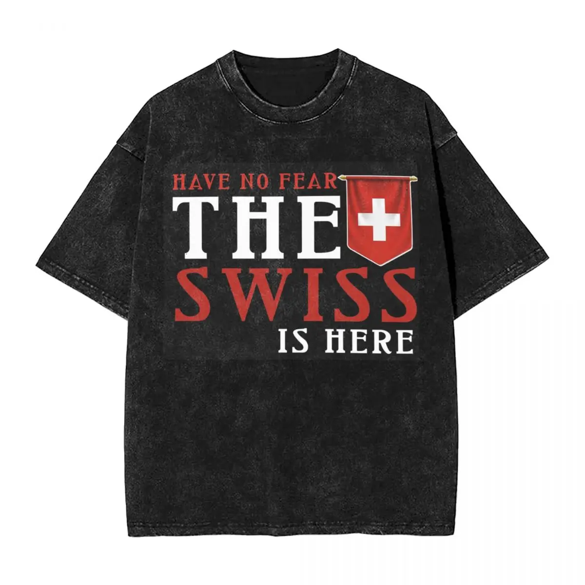 Swiss Switzerland Flag Hip Hop Short Sleeve T-Shirts Washed Tops Tees Streetwear T Shirt Vintage for Men Women