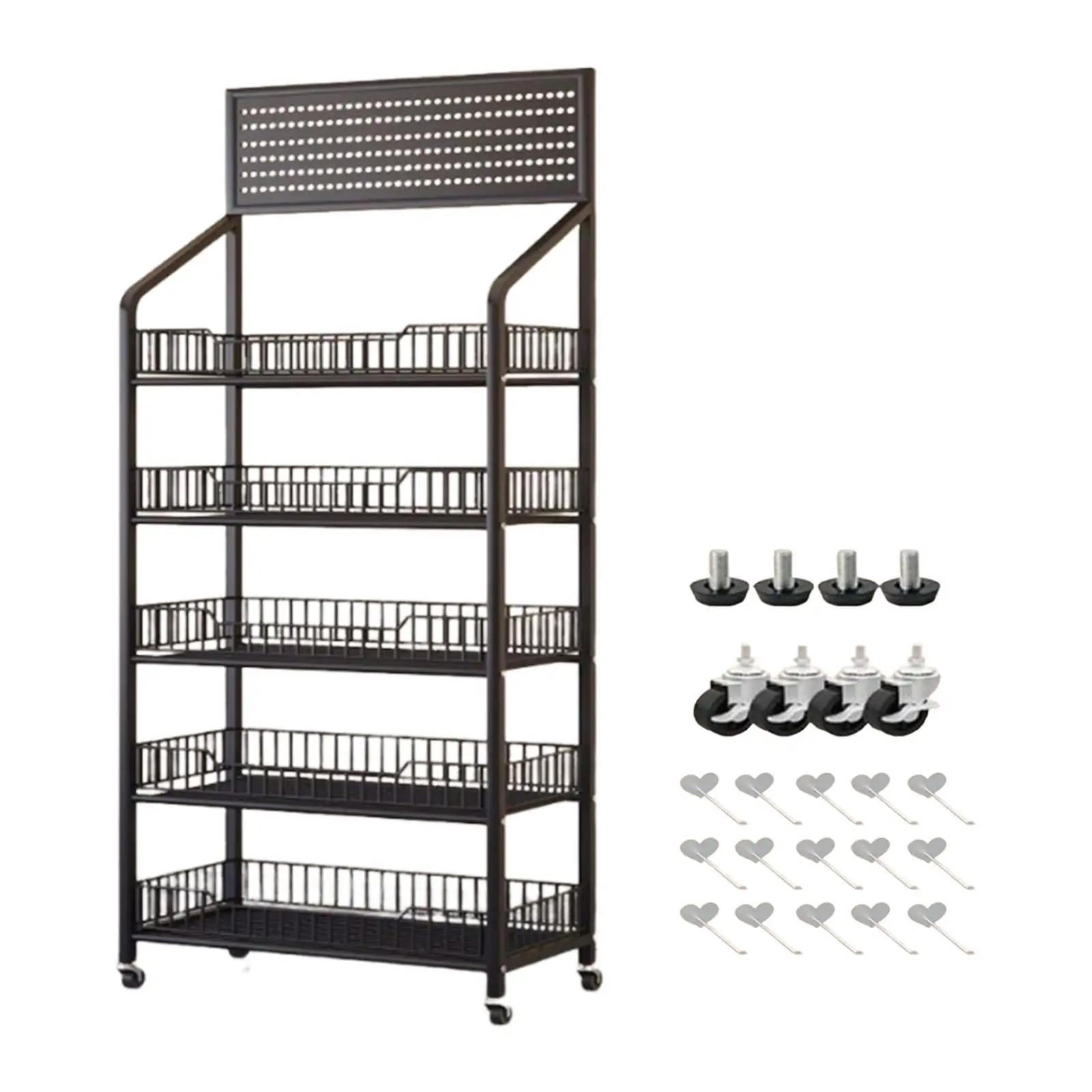 Snack Display Rack Retail Display Rack Stand Carbon Steel Shops with Wheels Versatile Sturdy Display Organizer Standing Shelf