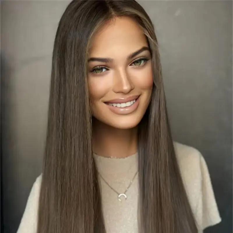 

13x4 Ombre Каштаново-коричневый мелированный парик Мягкий длинный прямой парик Синтетические парики фронта шнурка для женщин Синтетические термостойкие парики