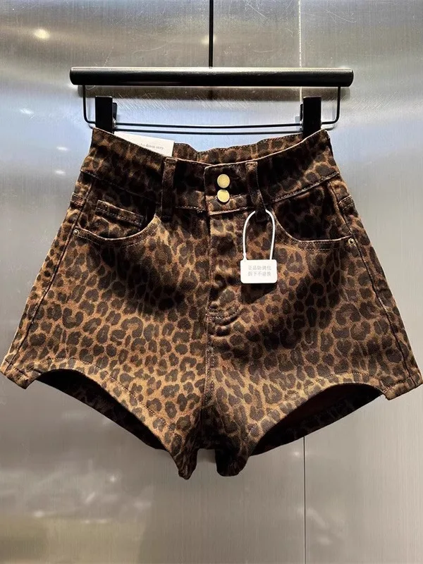 

Wild Leopard Print Tight Denim orts Summer Casual Waed Straight Leg Jeans orts Women's Faion Spring Summer orts