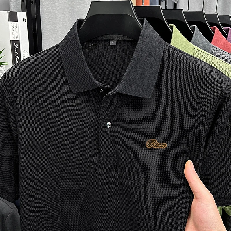 High Quality 100% Cotton Men Summer Short-Sleeved Polo Shirt Lapel Button Various Colors Letter Embroidery Snug Men's Clothing