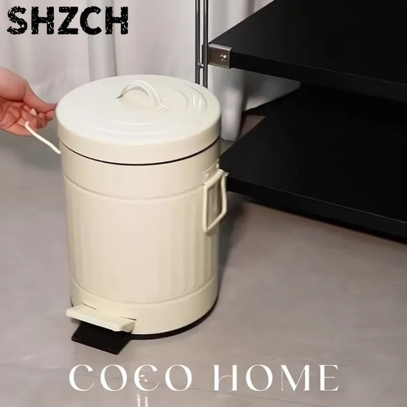 Stainless Steel Pedal Trash Can Modern Bathroom Wastebasket Rustic Roman Pattern Bin Silent Garbage Pail for Home Office Genuine