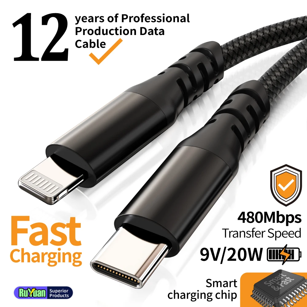 1 Stück 2 Stück MFi-zertifiziertes USB-C-zu-Lightning-Kabel 20W Nylon-geflochtenes Schnellladekabel für iPhone 14-8 iPad AirPods 2m 3m 6ft 10ft