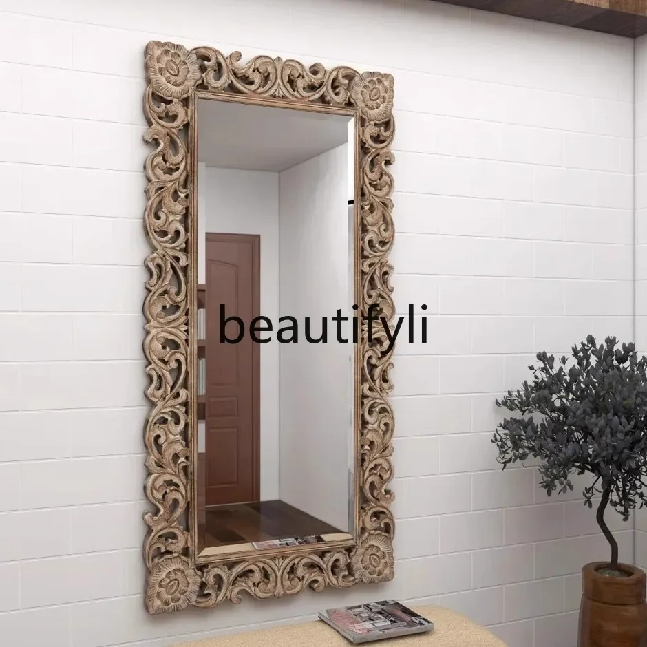 

French full-length mirror retro home carving, European floor-to-ceiling mirror luxury, fitting mirror CQY