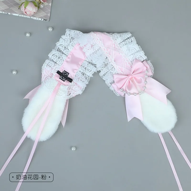 4-color جديد اليابانية أرنب الأذن لوليتا شريطة من الدانتيل القوس القوس أرنب الأذن عقال Kawaii تأثيري الشعر التبعي #3