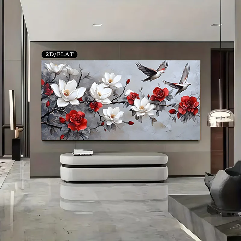 

2D Flat, Unframed Canvas Poster Floral Flying Birds, Suitable for Living Rooms, Bedrooms, Studies, It Serves As An Elegant Warm