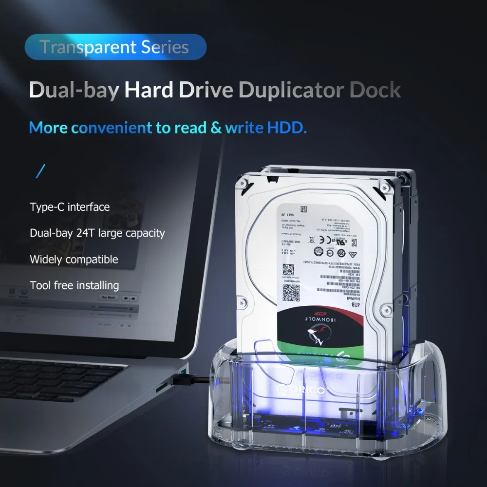 ORICO Transparent External HD Case 2 Bay SATA To USB 3.1 HDD Docking Station for 2.5