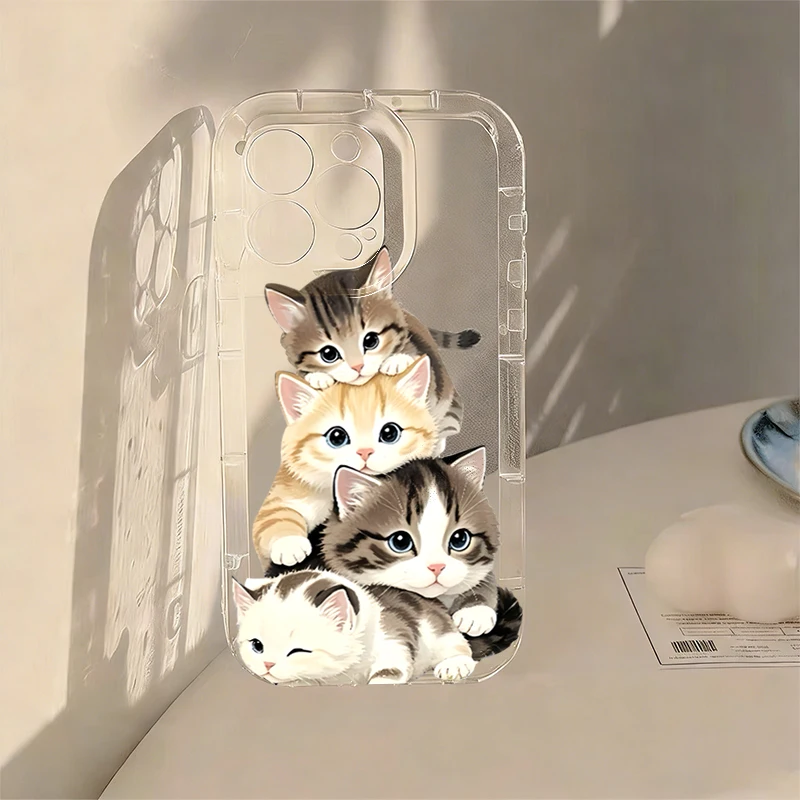 

For Xiaomi 13T Pro 5G Case Transparent Cartoon Cat Pattern Shockproof Silicone Phone Cover for Mi 14 13 12T Poco X6 F5 F7 Fundas