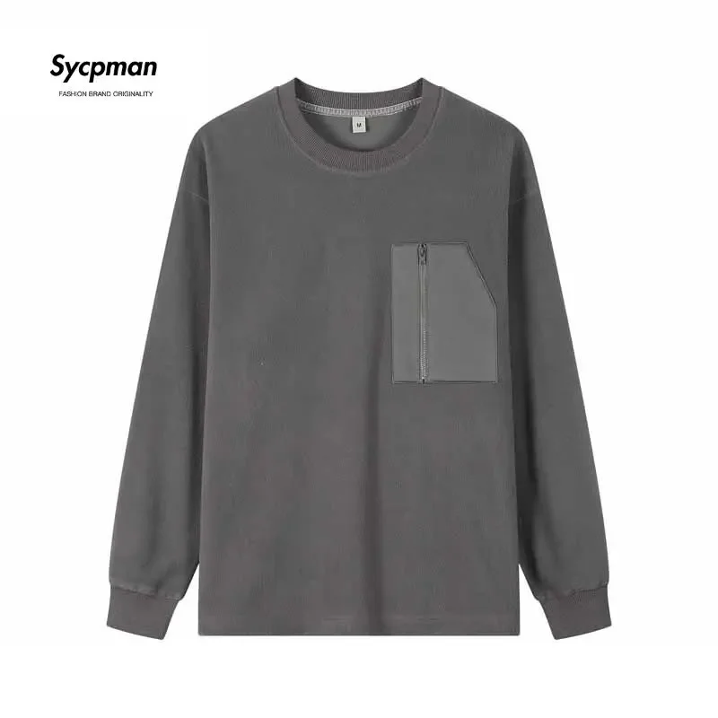 

Sycpman 250 Grams Patch Pocket O-Neck Sweater Autumn and Winter Loose Casual Long Sleeved Pullover Couple Sweatshirt