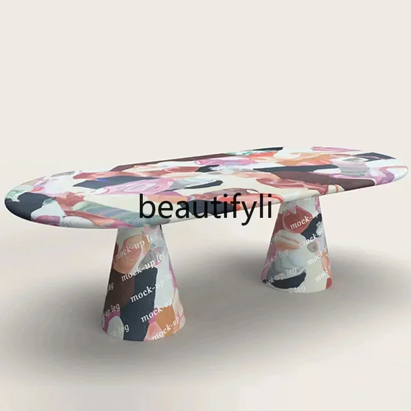 

Medieval solid wood retro hand-painted painting art dining table with small apartment rectangular dining table