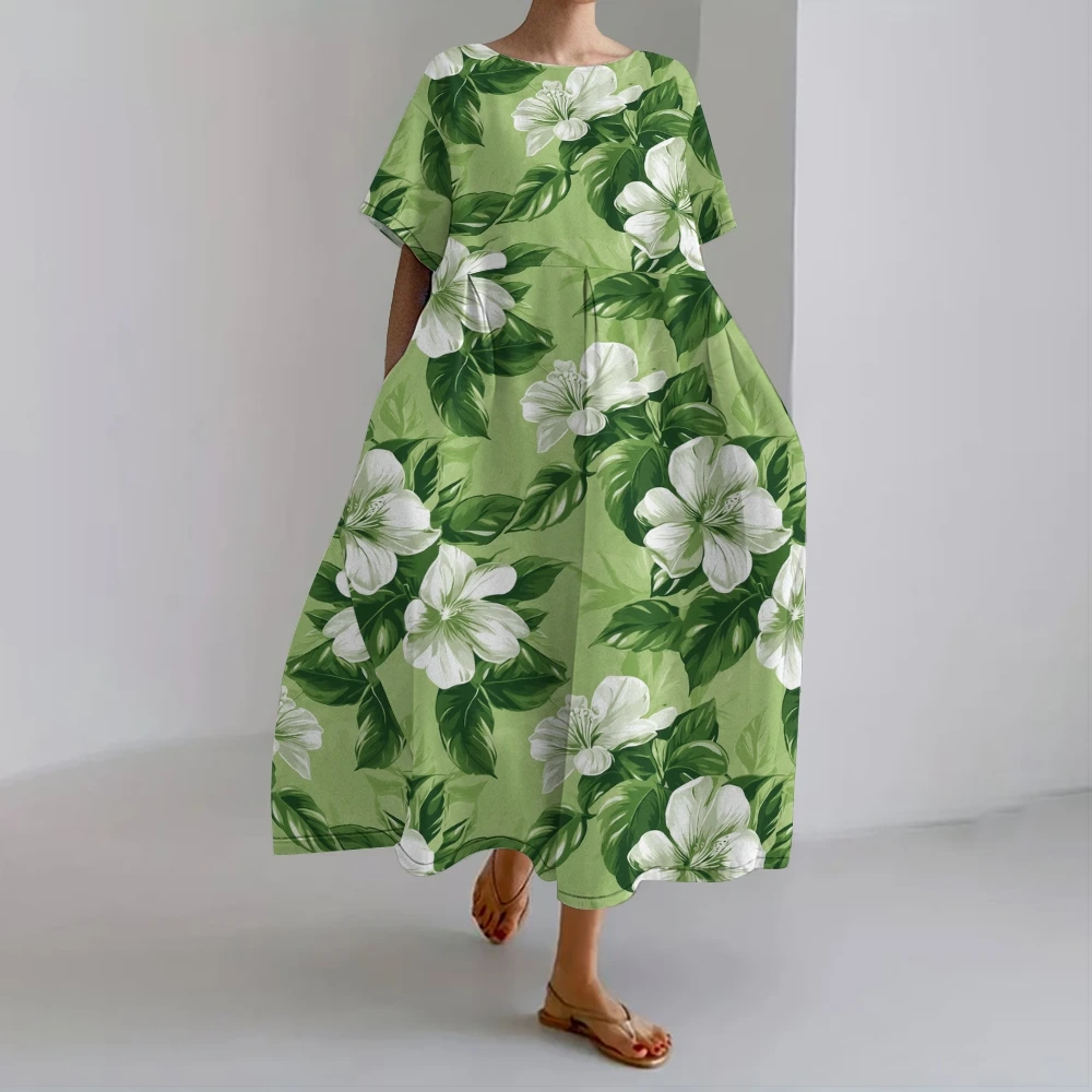 Tropical Green Floral Dress Botanical Print Green Skirt Casual Exotic Green Botanical Dress Refreshing Beach Vacation Wears