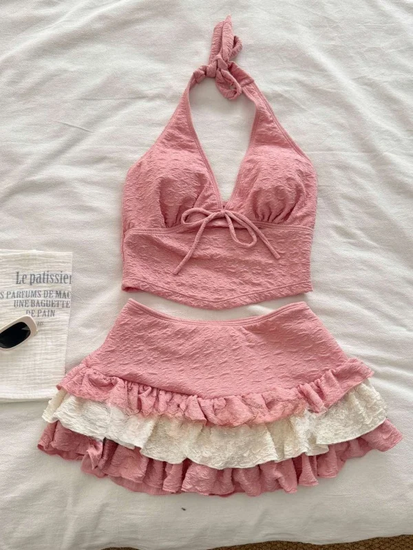 

Sweet Heart Peach Pink Bikini Women's Summer Sexy Vaion Hot Spring Swimming Suit Skirt Sle Swimsuit with Chest Pad