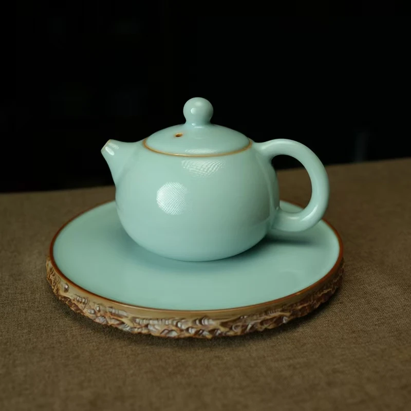 Ru Kiln Teapot Ru Porcelain Sky Blue Xi Shi Teapot Handcrafted Household Ceramic Ice Crack Pattern (Single Teapot)