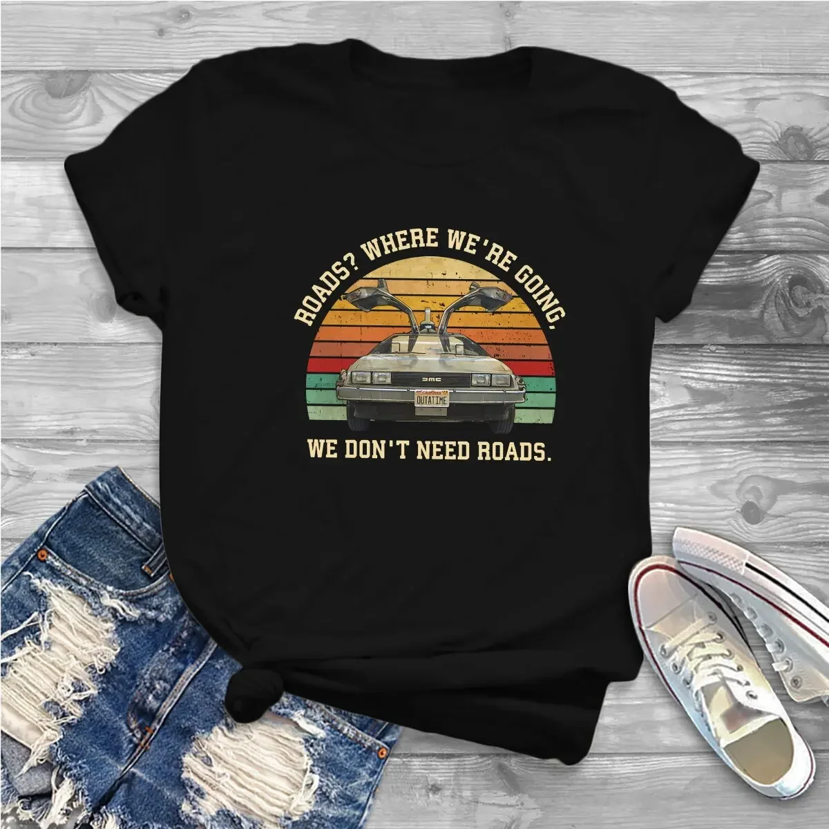 Movie Back To The Future Roads Where We\'re Going We Don\'t Need Road T Shirt Grunge Women\'s Tees Summer Harajuku O-Neck Polyester