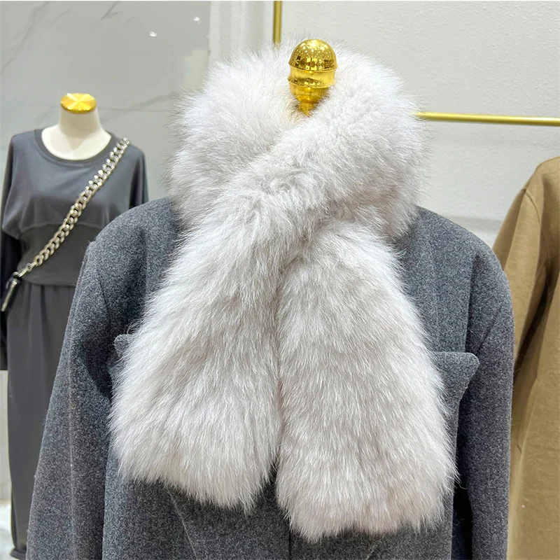 High Quality Women's Fur Scarf Autumn And Winter Fashion Knitting Natural Fox Fur Scarf Trend Fluffy Warm Scarf