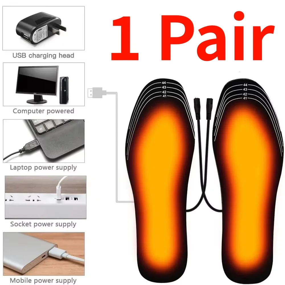 1 Pair USB Heated Shoe Insoles Electric Foot Warming Pad Feet Warmer Sock Pad Mat Winter Outdoor Sports Heating Insole Warm