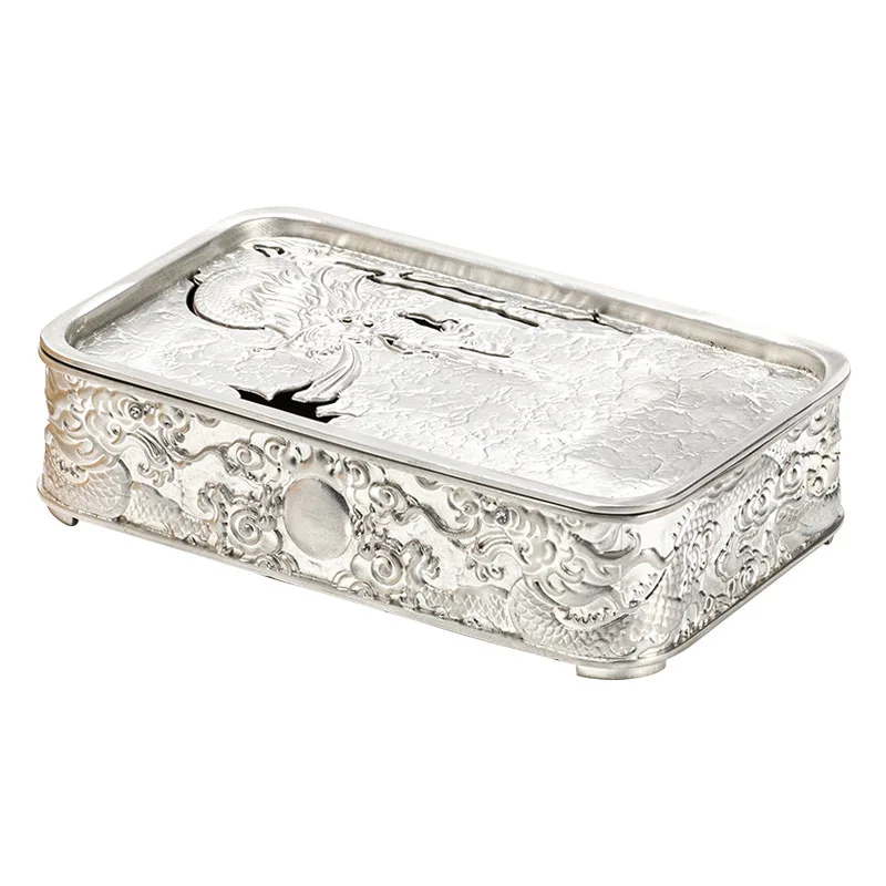 Pure Tin Dragon Pattern Tin Pot with Chinese Dry Brewing Table Small Tea Tray Kung Fu Tea Set Tea Ceremony Accessories