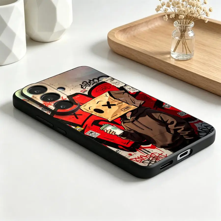 Red Graffiti Box Man Case for Samsung Galaxy A57 A25 A16 A37 A06 A73 A51 A23 A05 A15 Phone Cover A12 A70 A41 A52 A36 A55 A53 A17