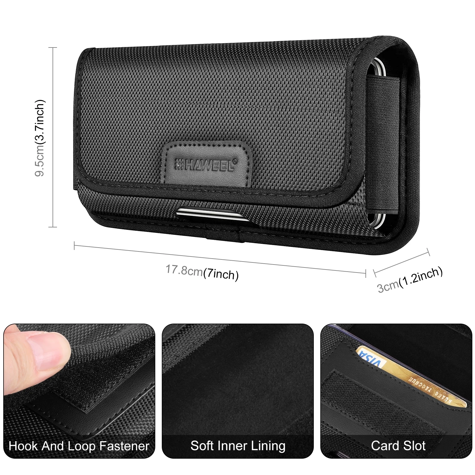 HAWEEL 6.1-6.8 inch / 4.7 inch Nylon Cloth Phone Belt Clip Horizontal Carrying Pouch with Card Slot HAWEEL Phone Belt Bag