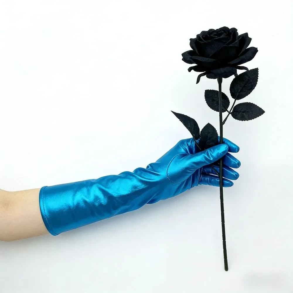 Cool Solid Color Patent Leather Gloves Shiny Cloth Long Gloves Gothic Elbow Long Women Mittens Photography