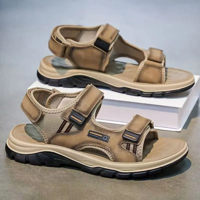 Men's Summer New Big size One Word Casual Sport Sandals Thick Sole Non Slip Anti Odor Velcro Outdoor Beach Sandals Hiking Sandal